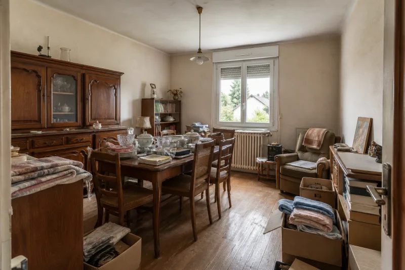 Avant débarras — Salle à manger de pavillon vidée de son mobilier