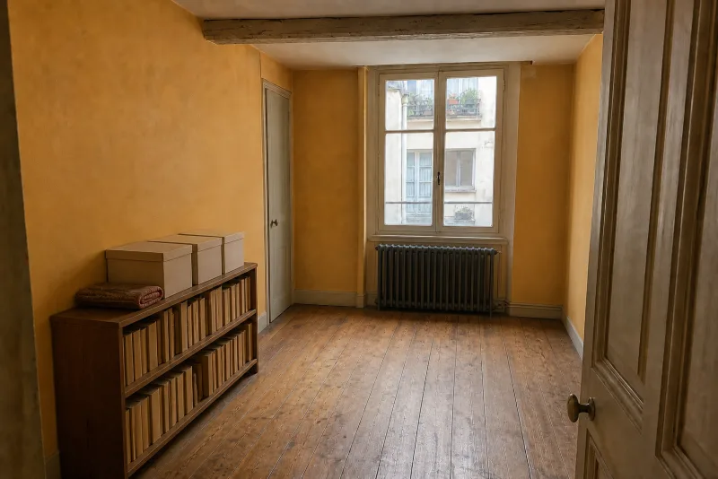 Pièce sous poutres entièrement dégagée — en cours — Débarras bureaux, Débarras à Paris